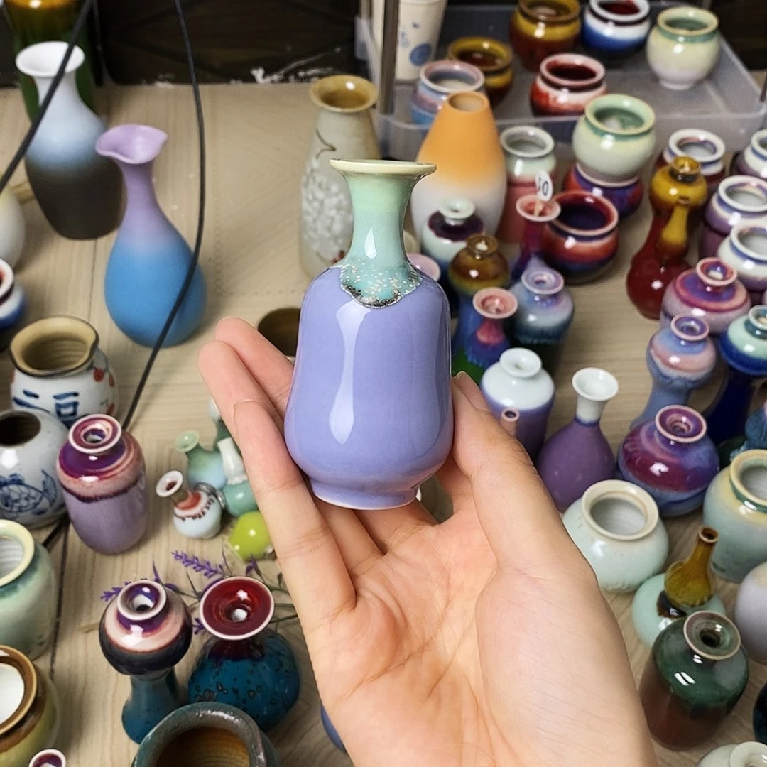 摆件巴掌大不插花景德镇高温陶瓷小花器