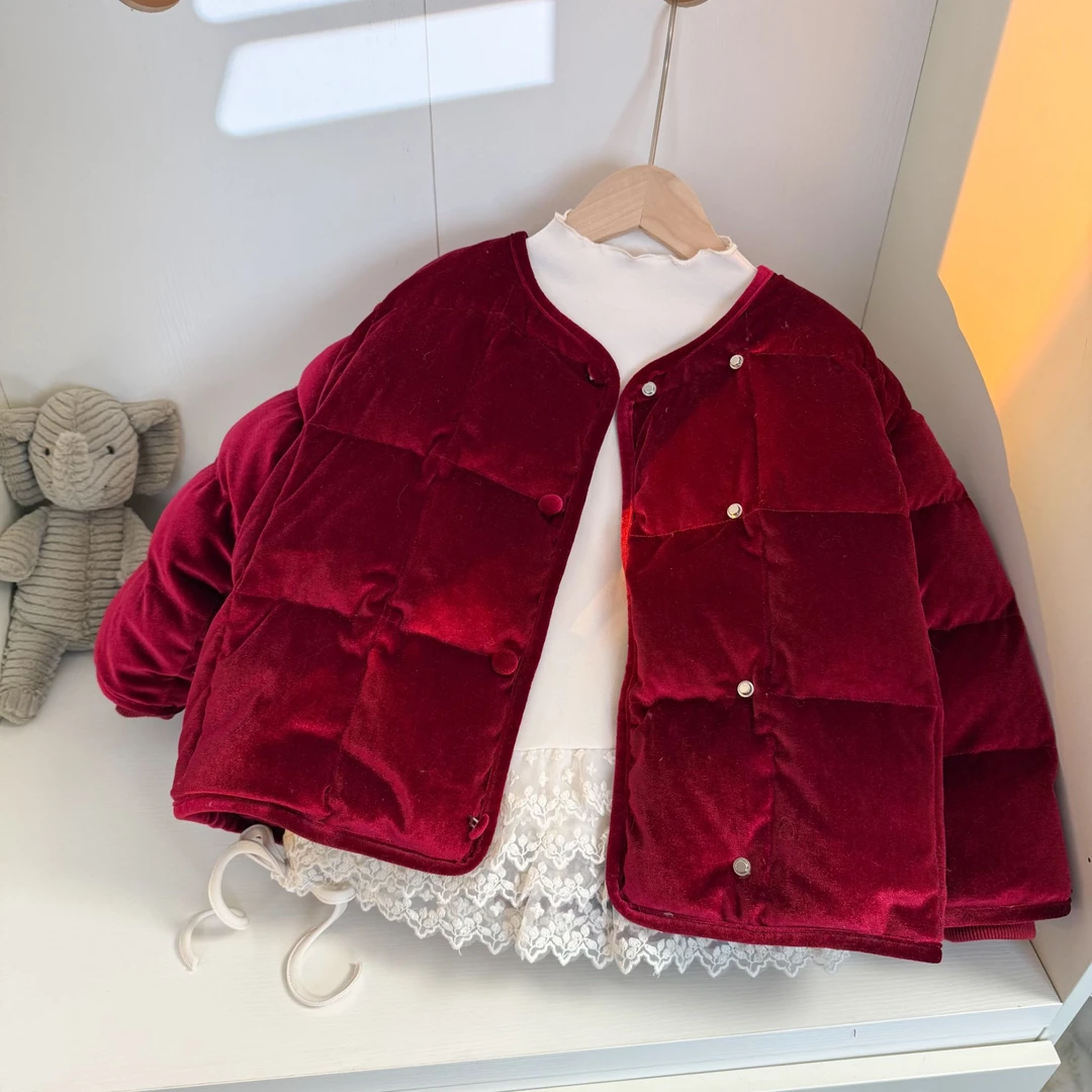 【丝绒羽绒服】（90白鸭绒）D24289WT鱼子酱品牌儿童女童