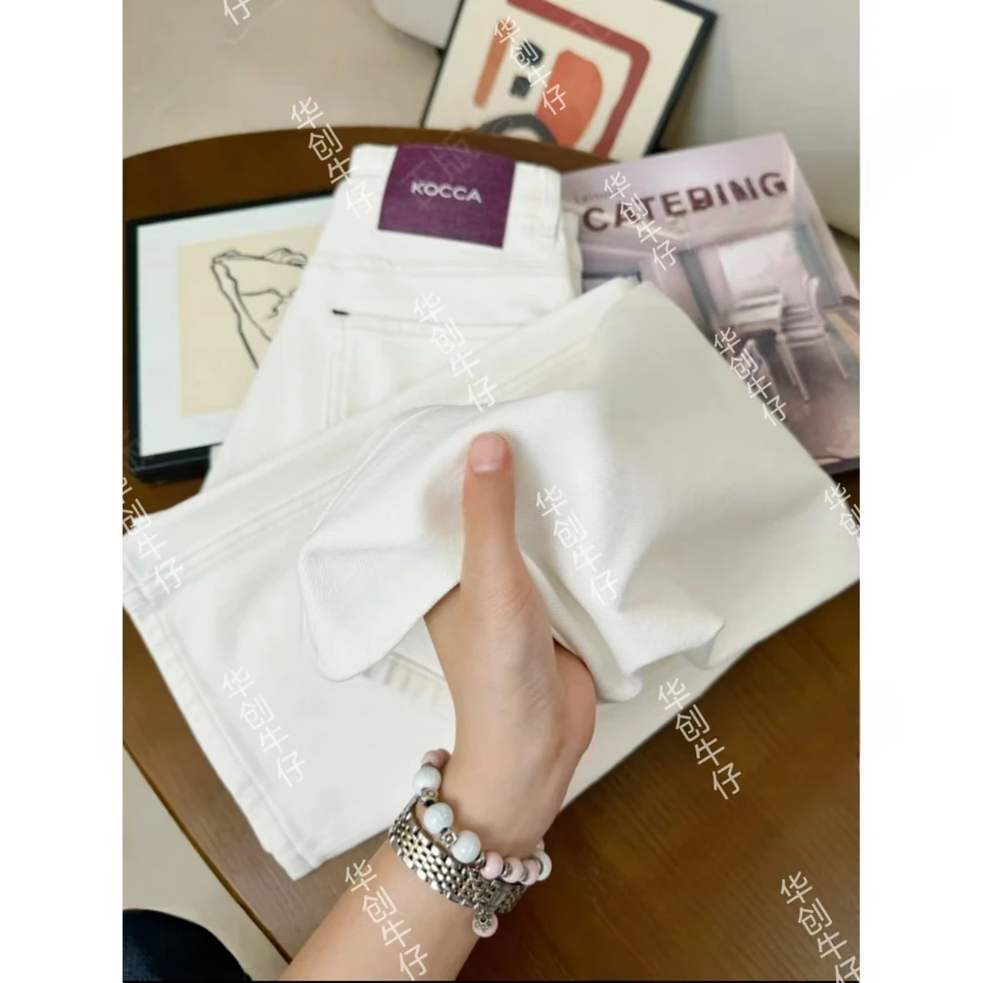 8211春夏新款白色牛仔裤休闲裤女高腰显瘦窄版阔腿直筒裤小个子女