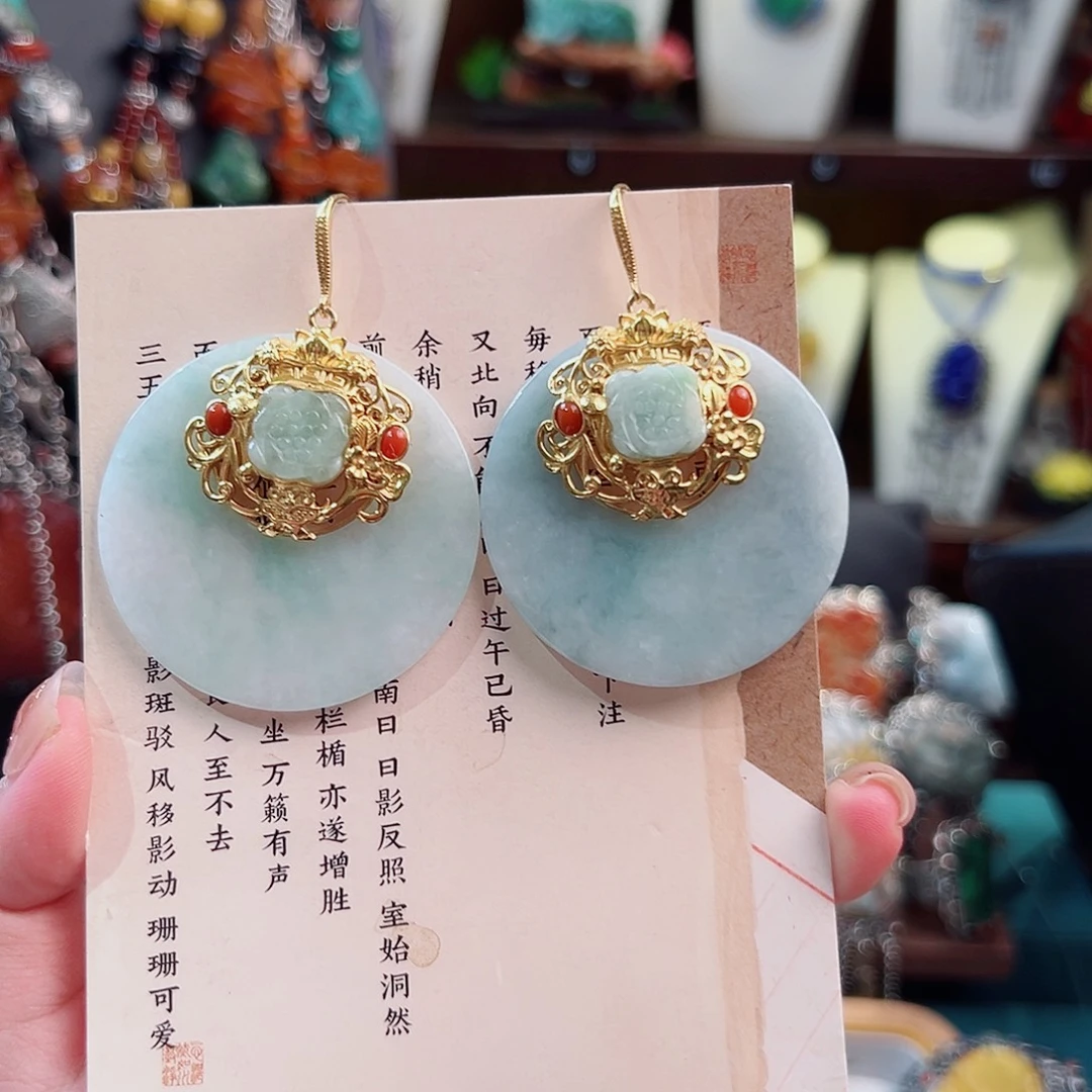 翡翠银S925镶嵌耳饰国风