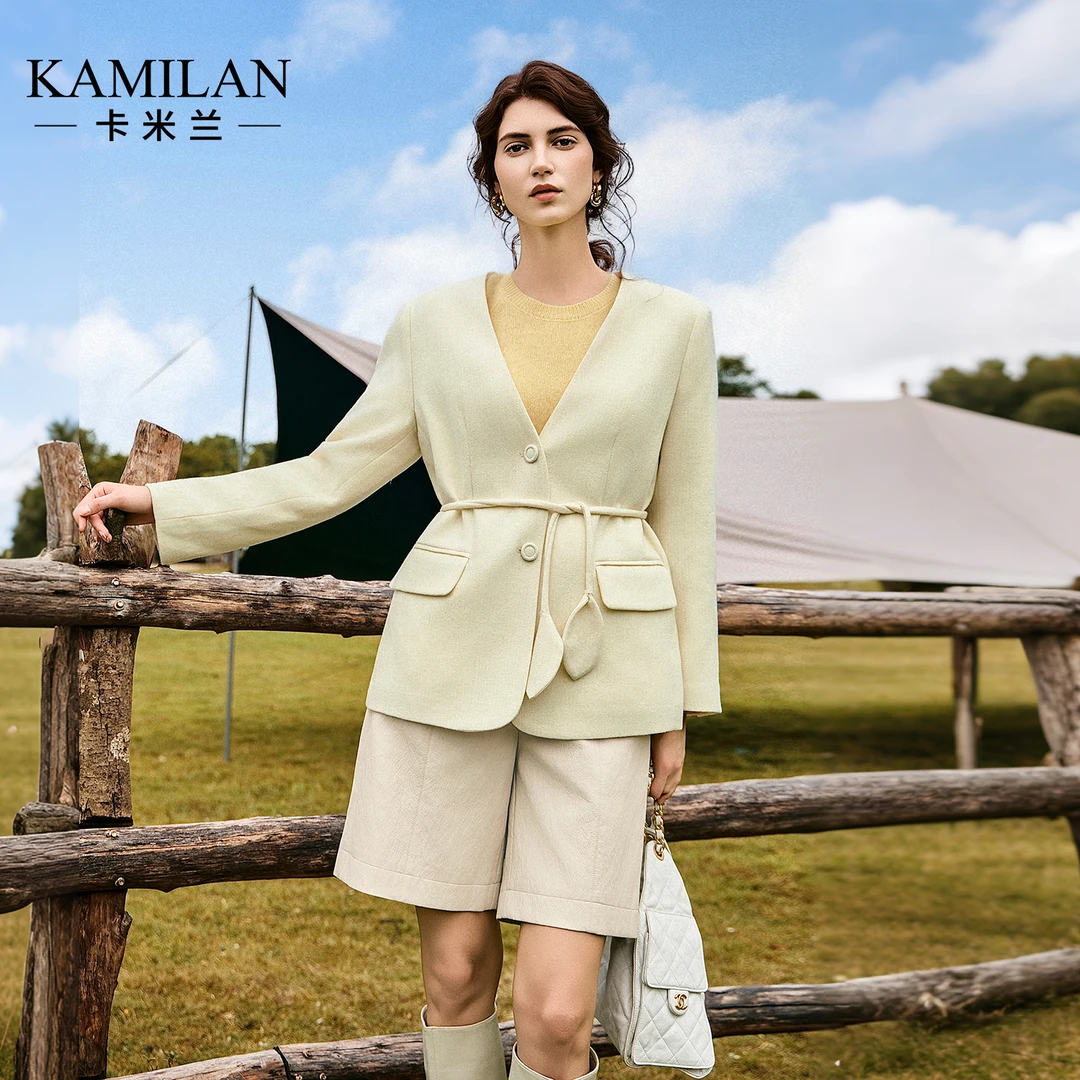 [羊毛]卡米兰轻奢高级感西装女2025冬季新款白鸭绒羽绒服内胆外套