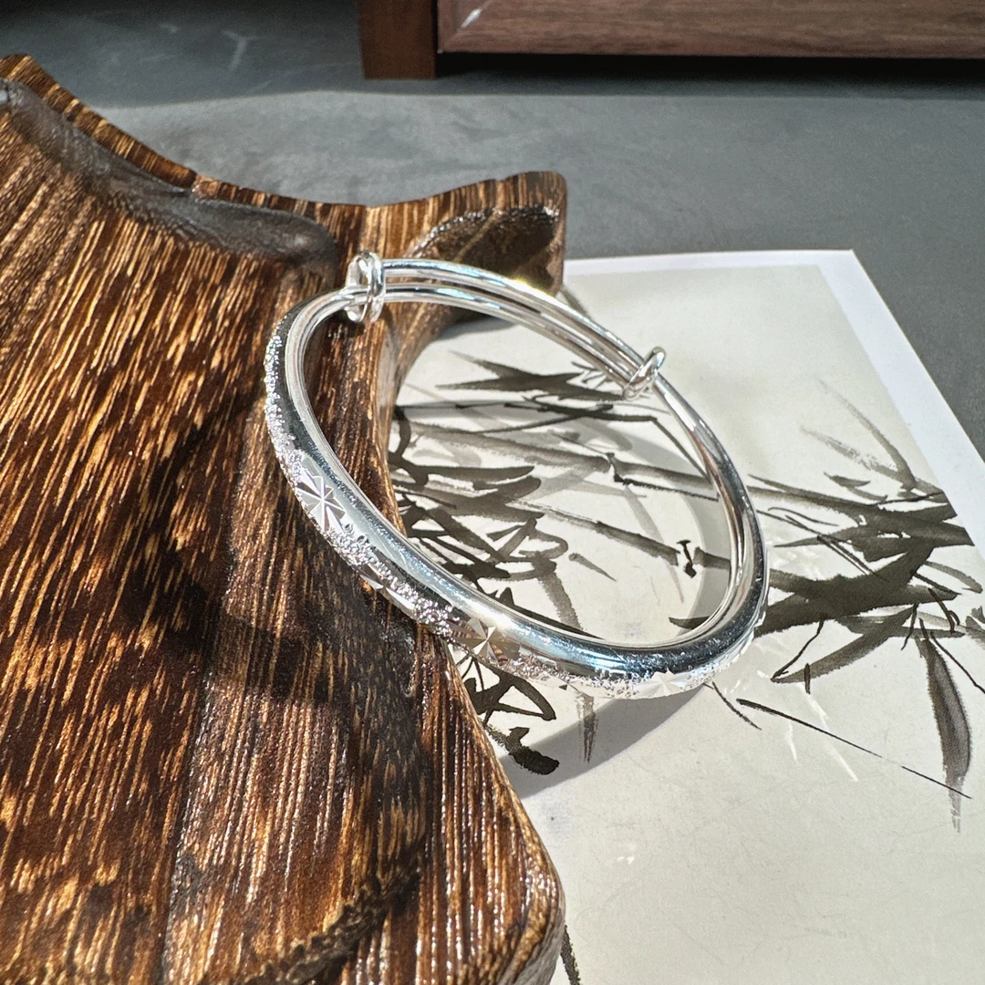 足银手镯 推拉实心满天星亮亮闪闪时尚百搭手镯