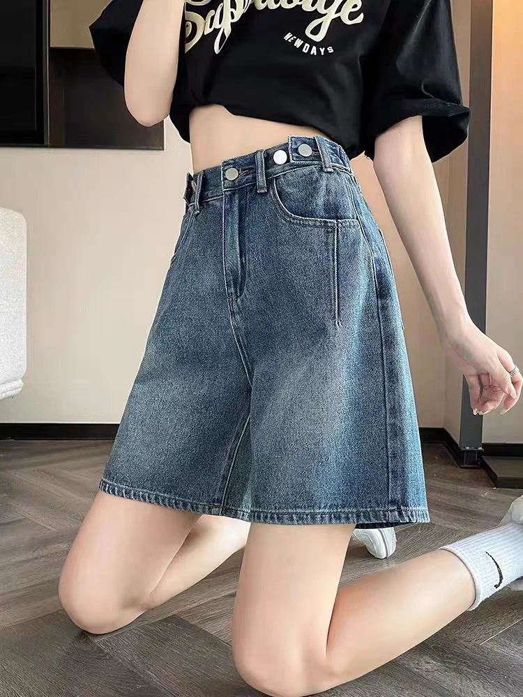 复古浅色五分牛仔裤女宽松垂感小个子高腰阔腿