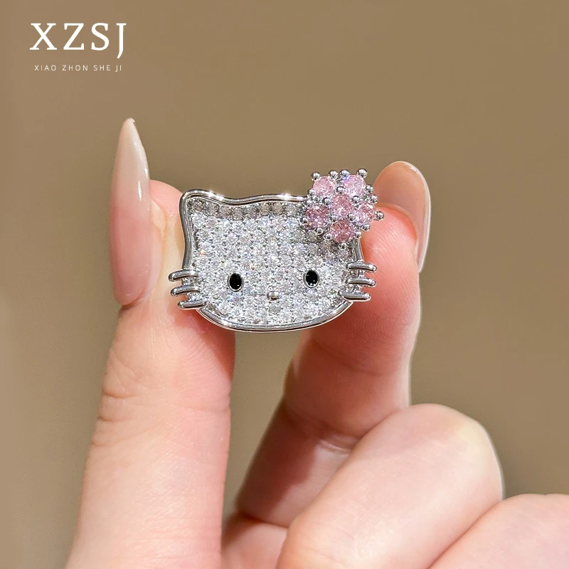 铜锆石胸针 闪亮满钻可爱猫咪胸花轻奢时尚新款别针大衣领口配饰