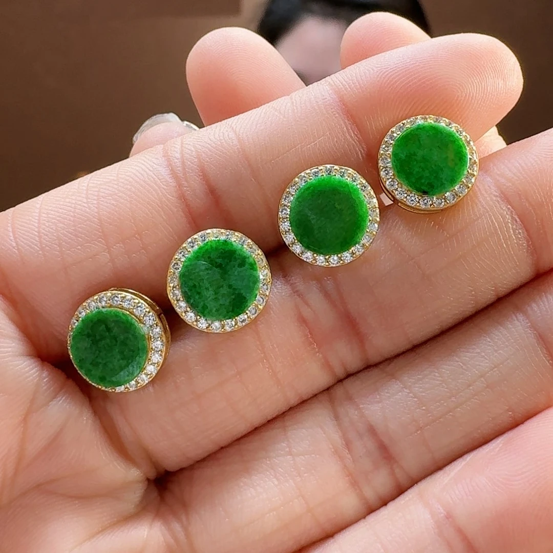 翡翠耳饰银S925镶嵌耳饰多样性发货一副