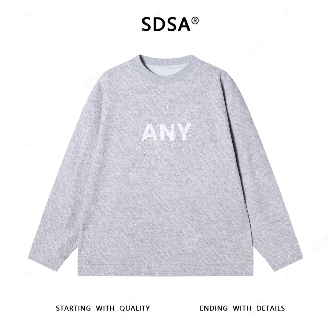 SDSA男士秋冬新款痞帅男装扎染烫钻字母印花圆领卫衣宽松百搭上衣