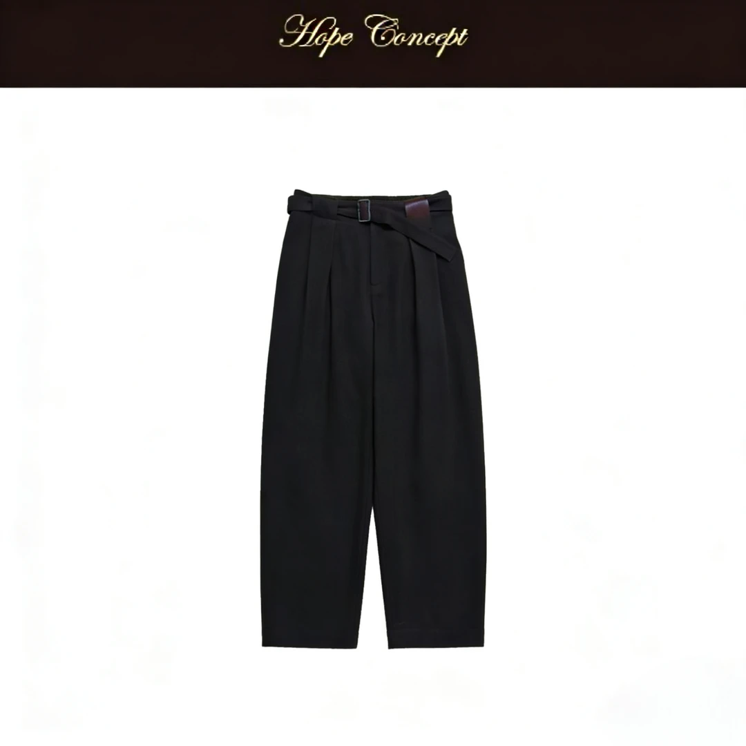 AW5575#HOPECONCEPT一条搭万物的羊毛混纺工字褶宽松百搭西裤