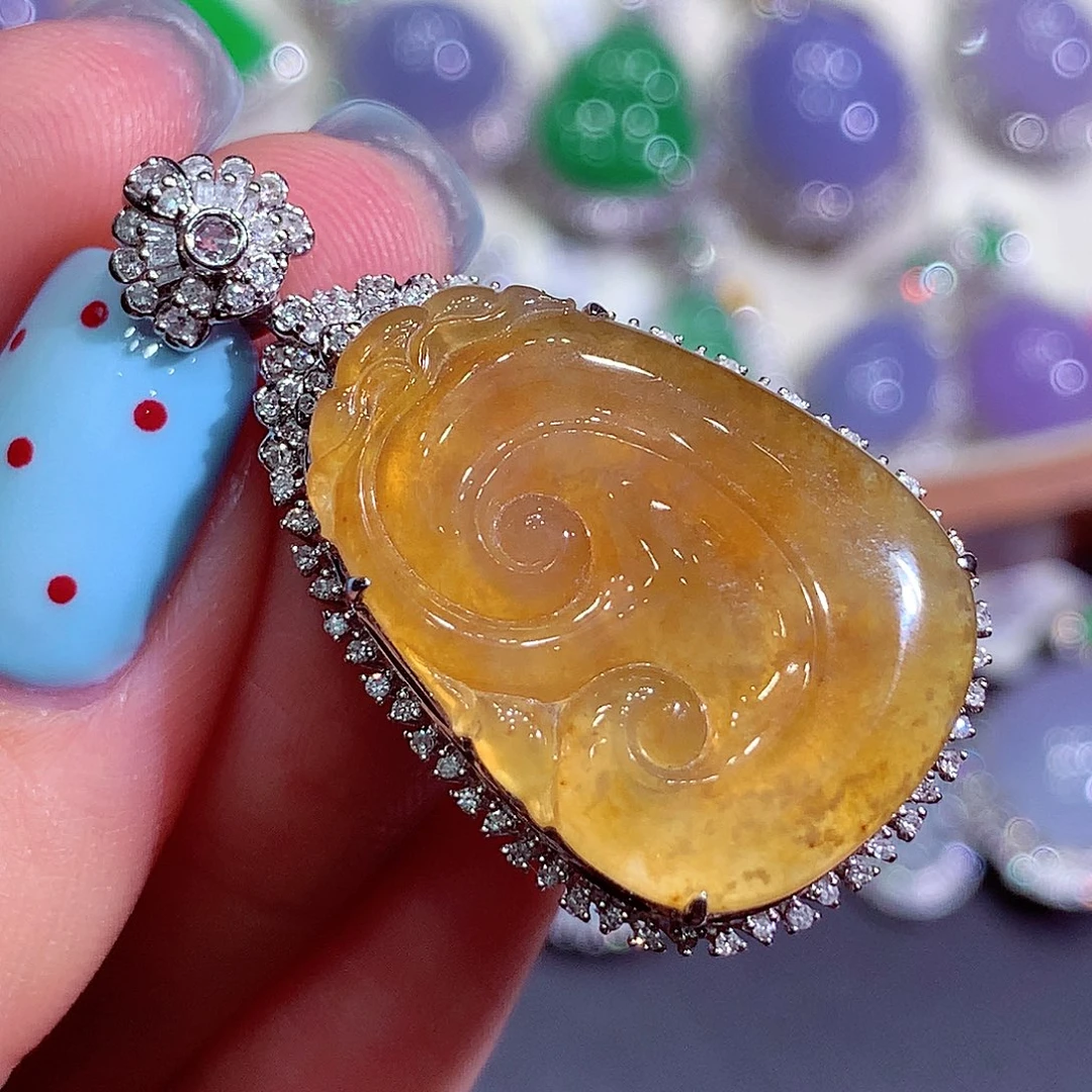 翡翠18K金镶嵌吊坠(不含链)