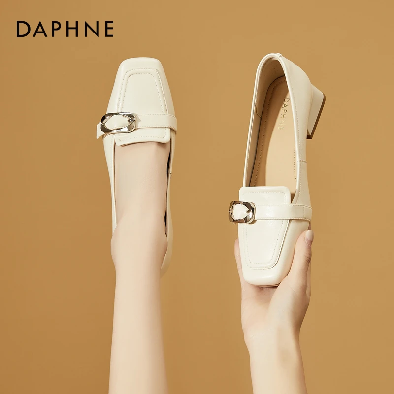 达芙妮羊皮职业上班通勤单鞋女2025春季罗马风方头懒人一脚蹬女鞋