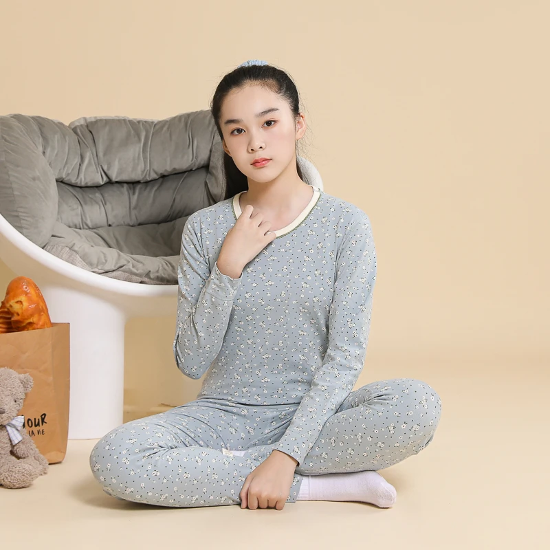 秋冬青少年女孩纯棉秋衣秋裤套装女童薄款保暖内衣中大童睡衣全棉