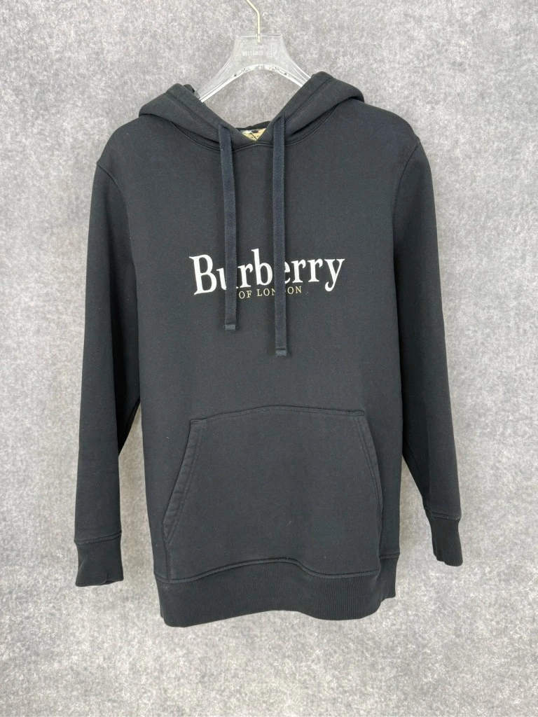 99新 BURBERRY/博柏利  徽标印花纯色棉质宽松连帽卫衣 L码/1048
