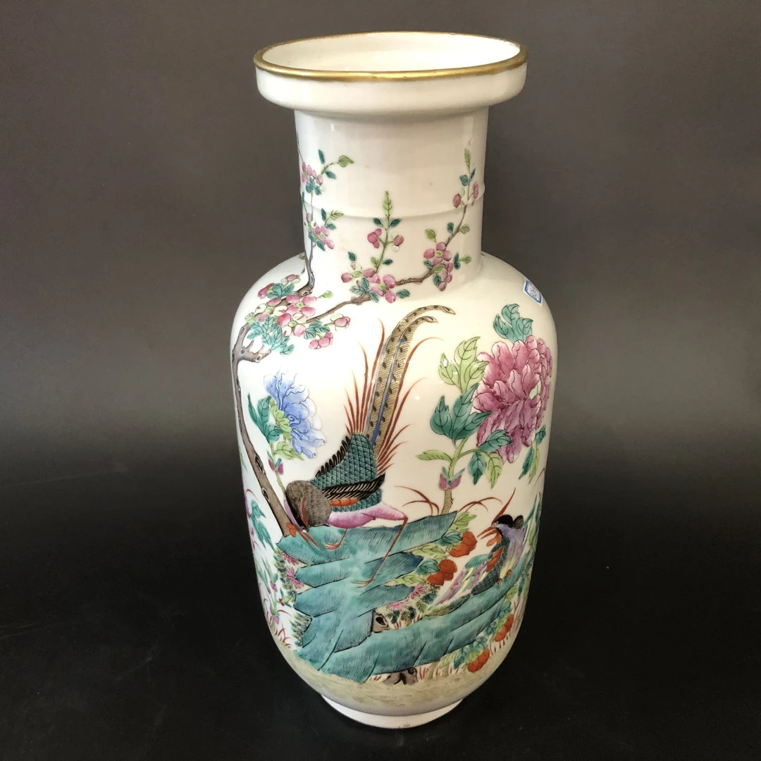 25100597清同治粉彩花鸟纹棒槌瓶 高：约36.3cm