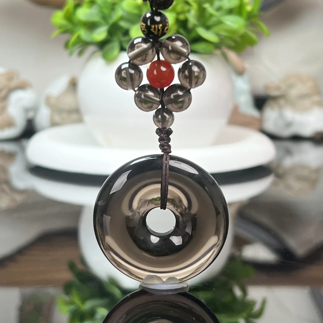 天然冰种黑曜石平安扣车挂男士高级简约平安挂饰女礼物多样性发一