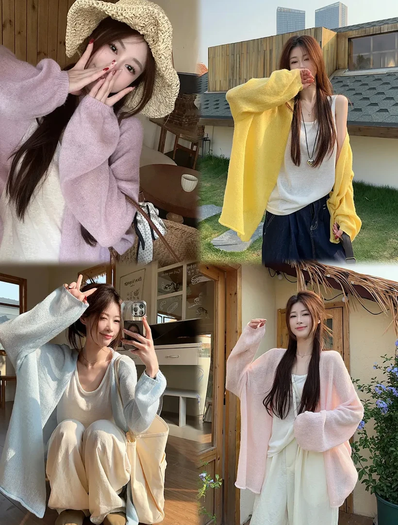 奶油衫新款灯笼袖空调衫薄开衫毛衣针织女宽松百搭显瘦上衣33508