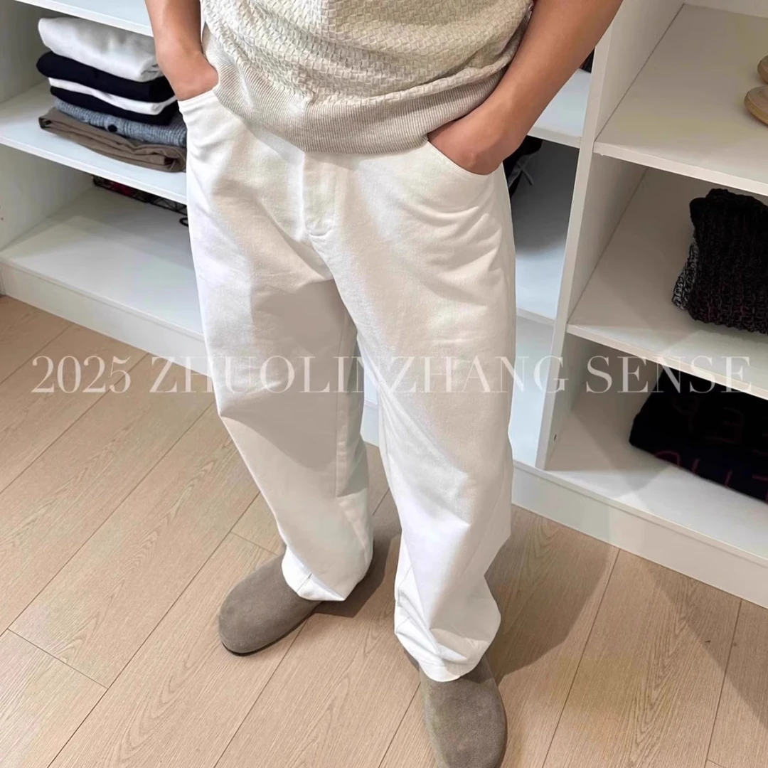 夏季老钱风香蕉裤百搭舒适白色直筒休闲裤男生裤子宽松纯色