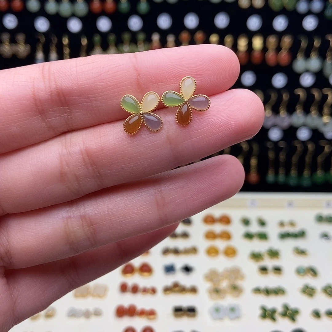 和田玉银S925镶嵌耳饰