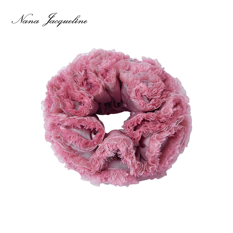 NanaJacqueline2025夏季新款弹力缎面雪纺花朵发圈女气质减龄百搭