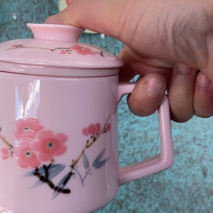 摆件陶红稀土翠竹办公杯 带茶漏