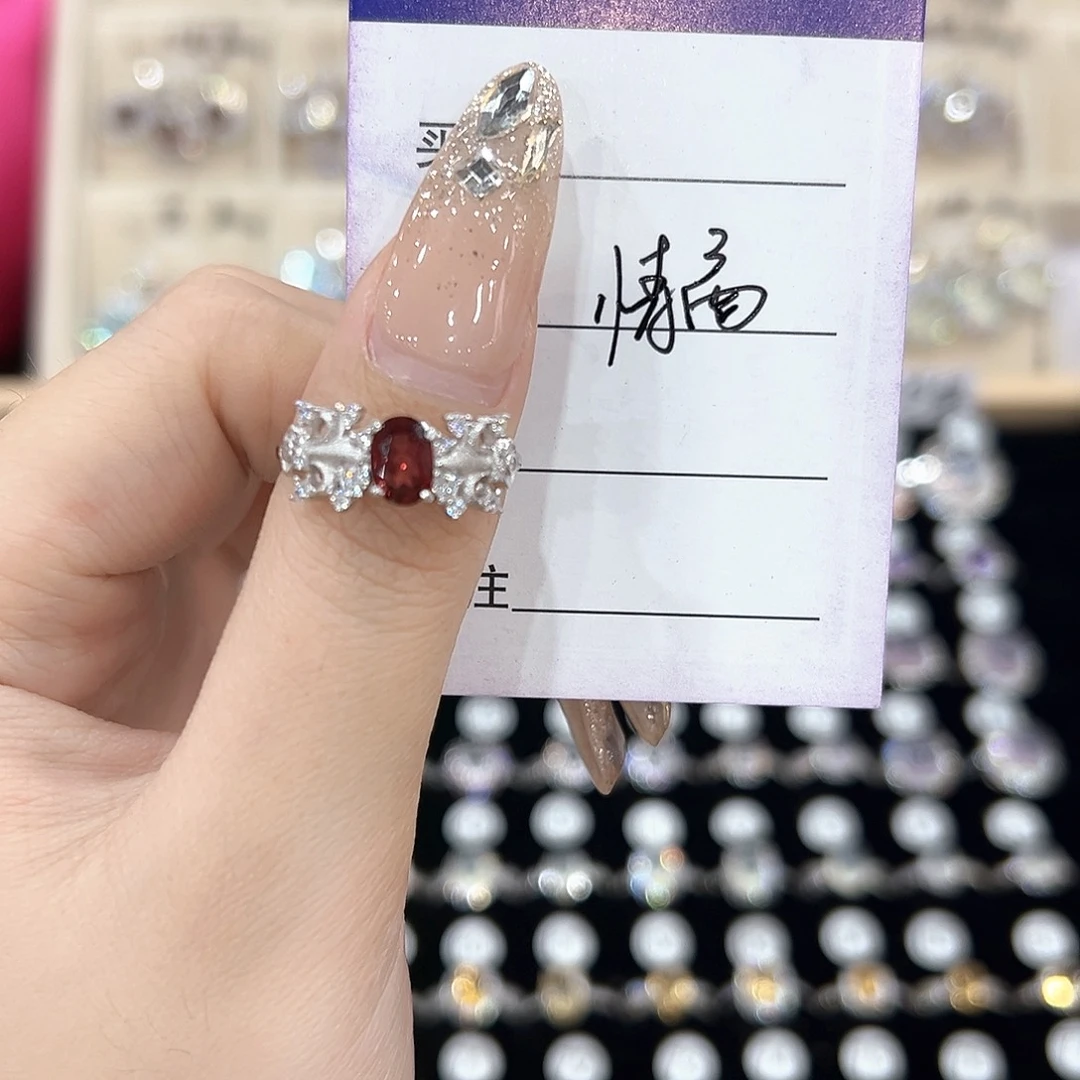 情***商银S925镶嵌戒指芙蓉石