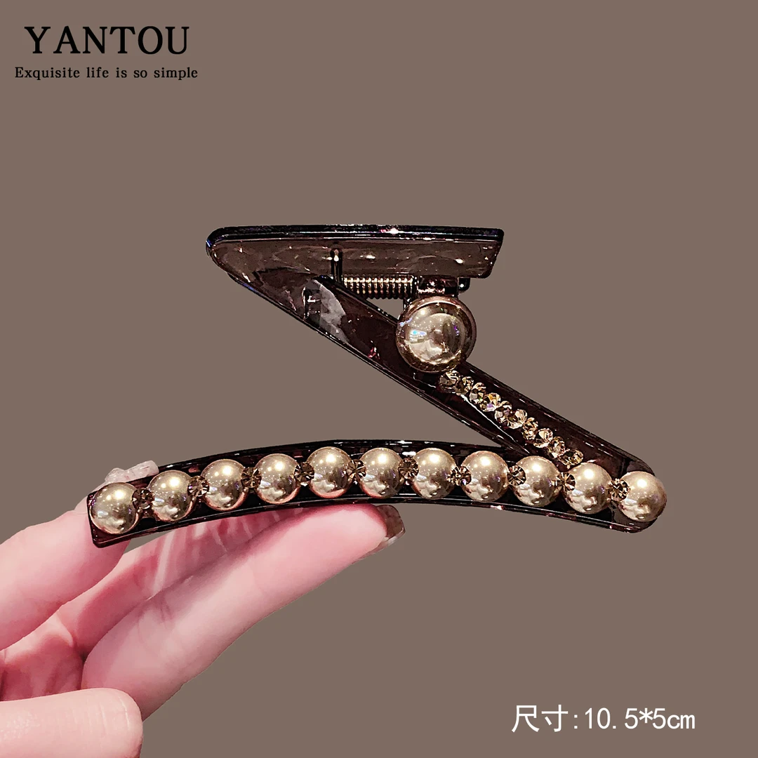 轻奢设计感Z字型珍珠大抓夹后脑勺盘发鲨鱼夹抓夹时尚LN-10053