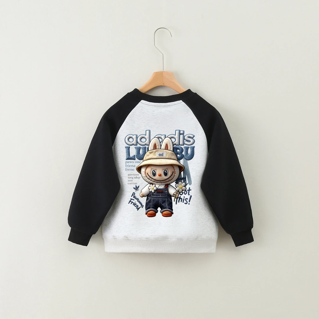 长袖加绒圆领韩版拼接撞色拼色加厚长袖男同女童卫衣  C98