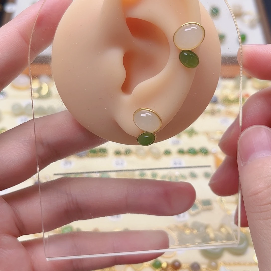 银S925镶嵌和田玉耳饰