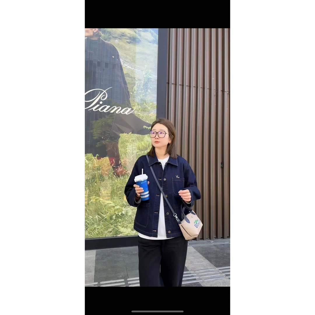 072 & RICE【福气猫】秋冬翻领两穿超弹牛仔外套 A-MHG1147 618FF