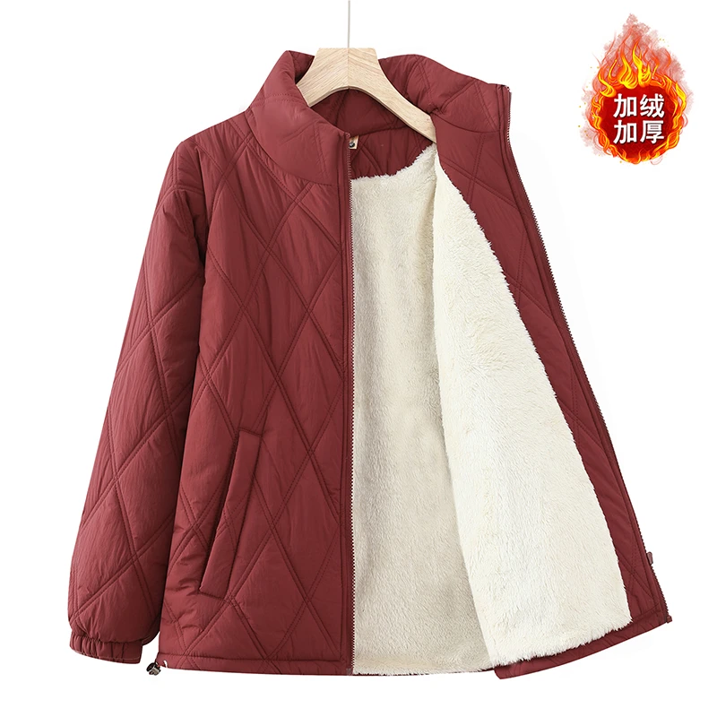中年妈妈冬装棉袄加绒棉衣外套新款中老年人女装冬季立领羽绒棉服