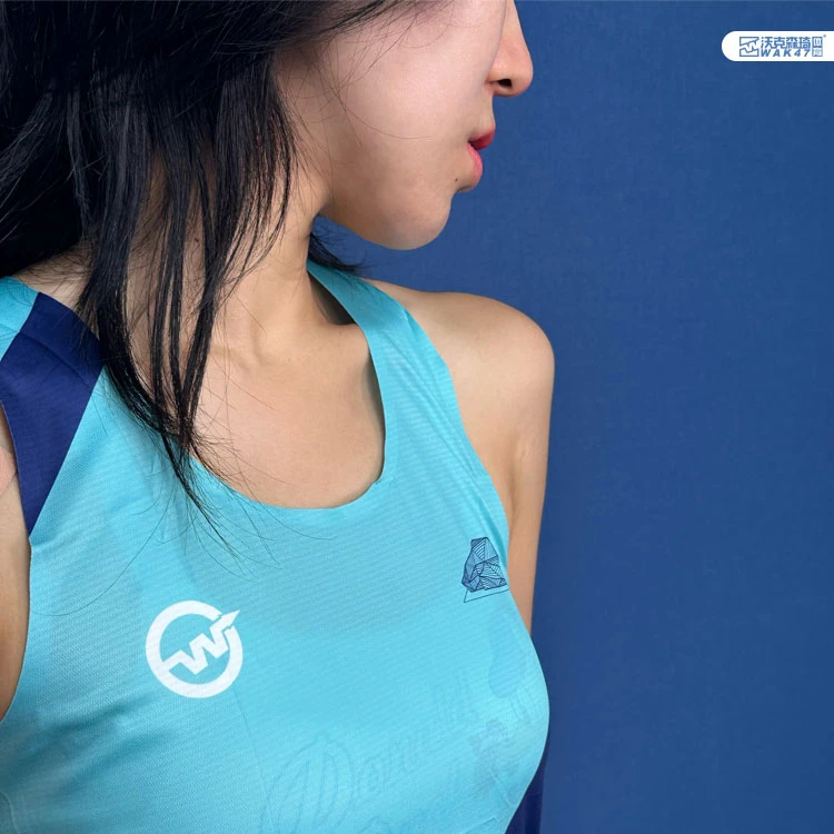 沃克森琦【圣马】男女款蓝色运动透气紧身上衣马拉松速干训练吸汗