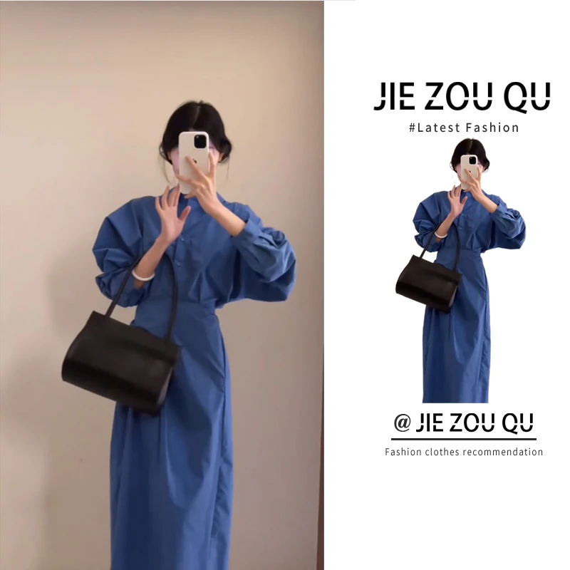 节奏曲时尚春季新款法式优雅风宽松时尚翻领显瘦长袖气质连