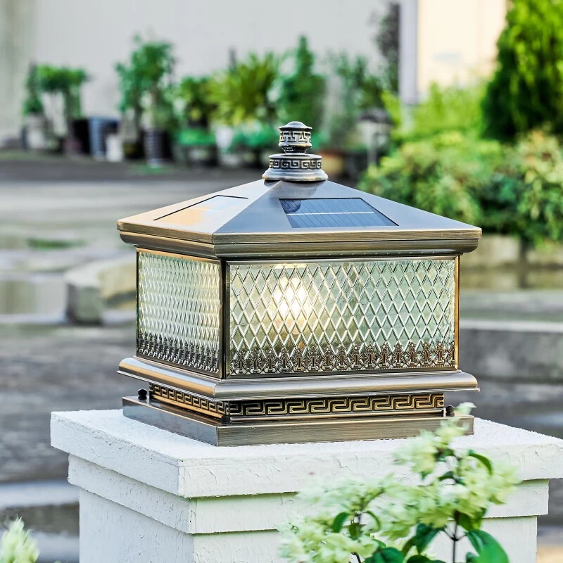 全铜太阳能柱头灯别墅户外防水纯铜门柱灯庭院围墙灯花园柱子灯