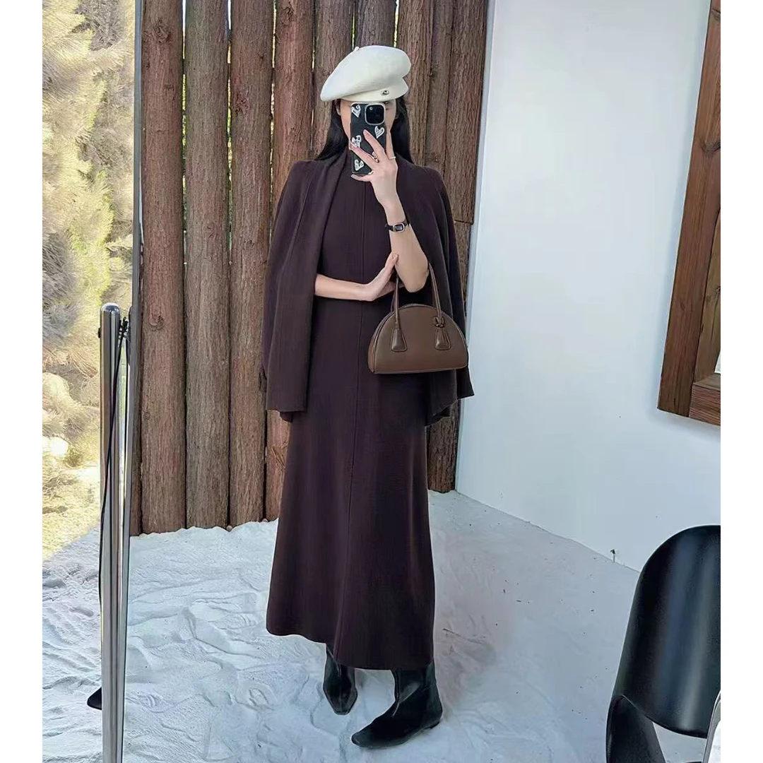 轻熟风御姐高级半高领背心长裙套装秋冬新款气质针织开衫两件套女