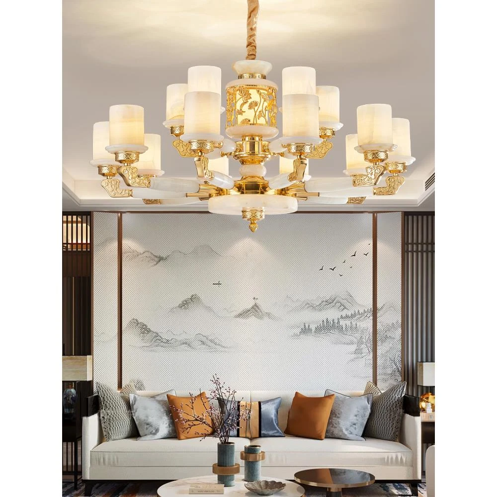 新中式全铜别墅复式楼客厅吊灯高端大气中国风餐厅卧室中山灯具