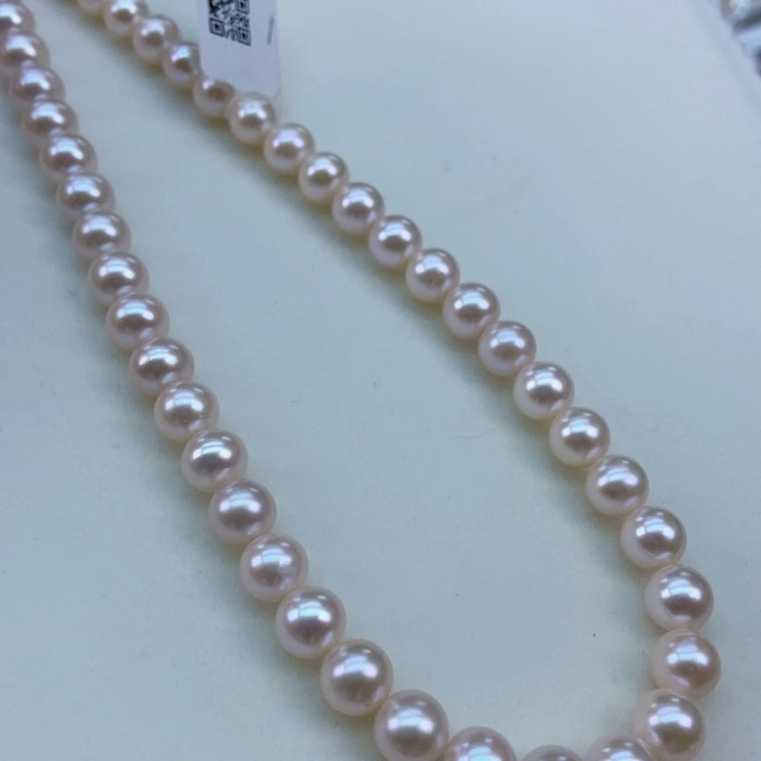 银S925镶嵌7/7镜面极光粉正圆干净淡水珍珠