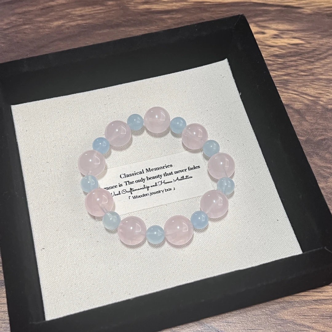 【海盐白桃】天然粉水晶+海蓝宝设计款手串 多样性发一