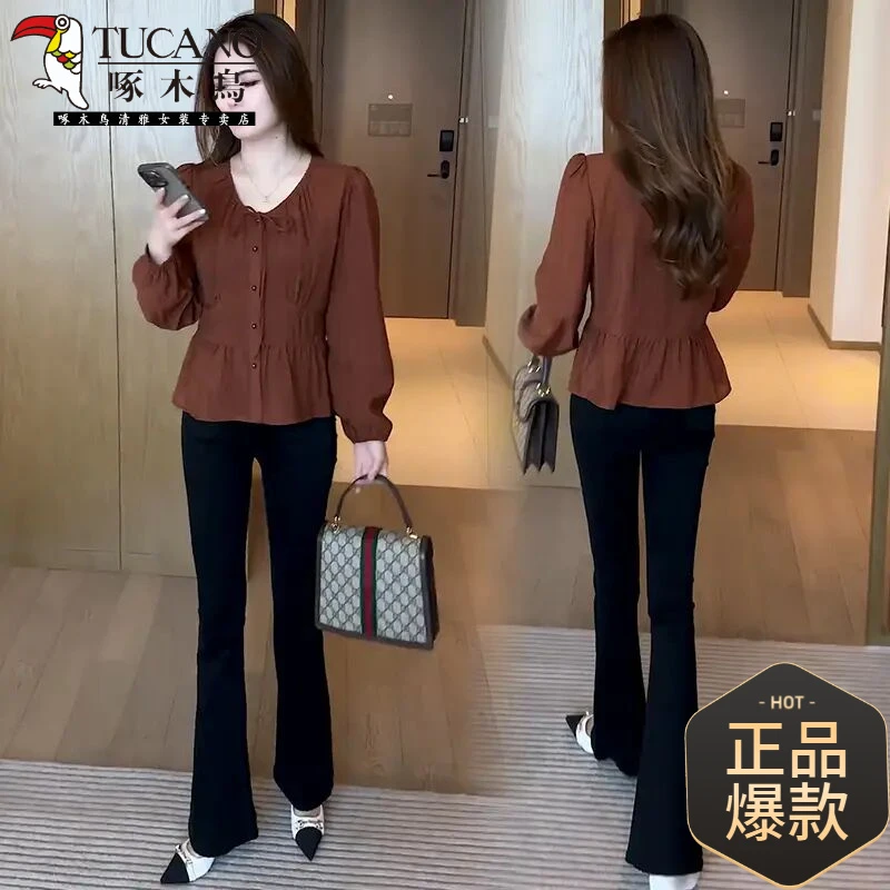 啄木鳥法式时尚洋气衬衫女2025早秋新款设计感小众收腰遮肚子显瘦