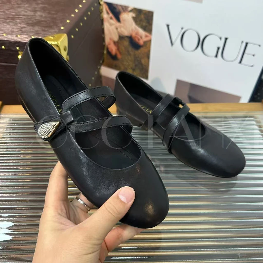 【茜妍】优雅气质真皮水晶水滴扣女士小单鞋韩系温柔软底25DX123LX