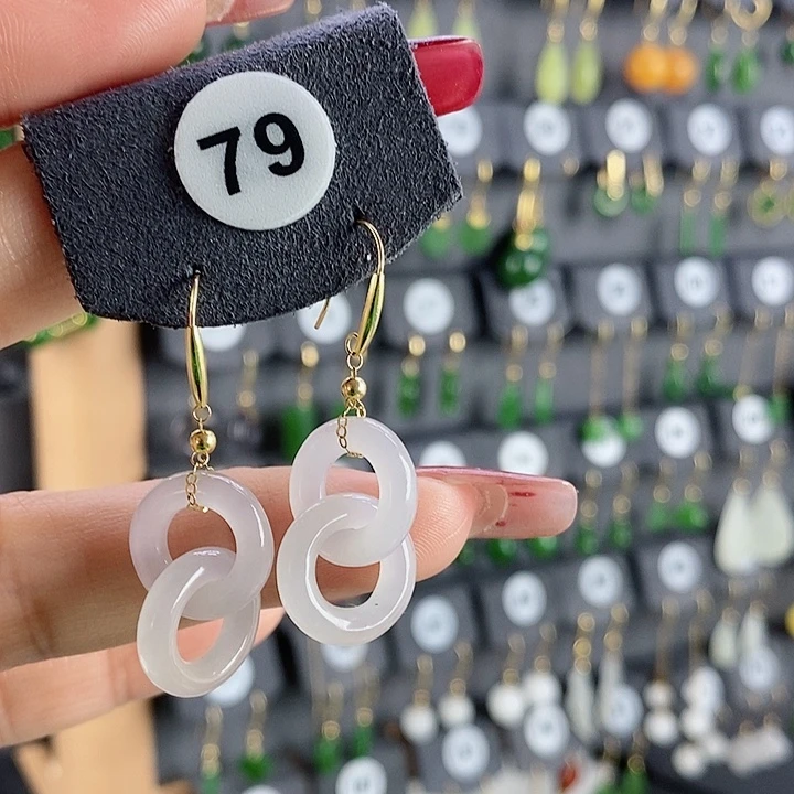 和田玉耳饰18K金镶嵌