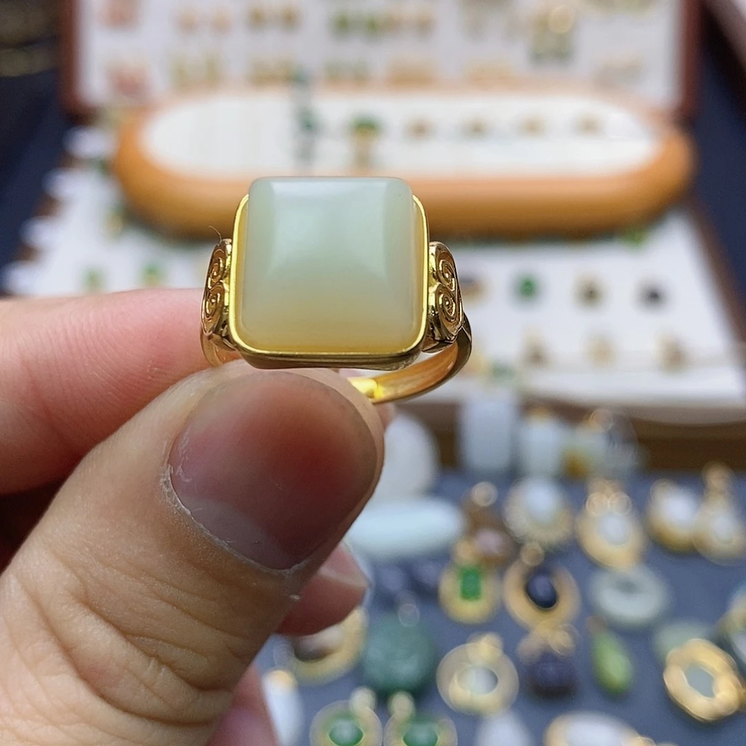 和田玉戒指银S925镶嵌雯*