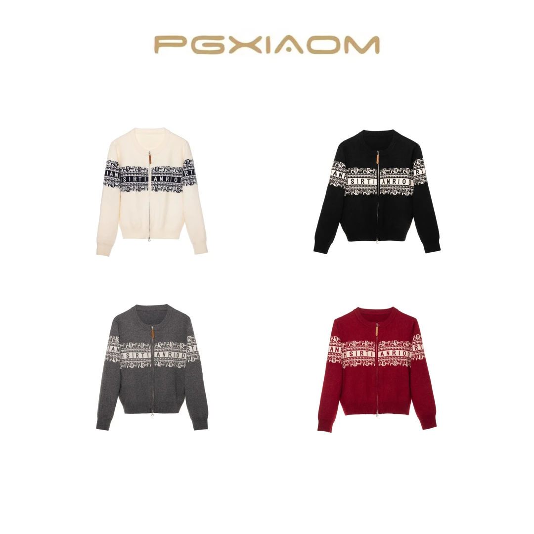 【PGXIAOM】润秀定制红 灰 白 黑四色圆领字母图案针织毛衣MY9607