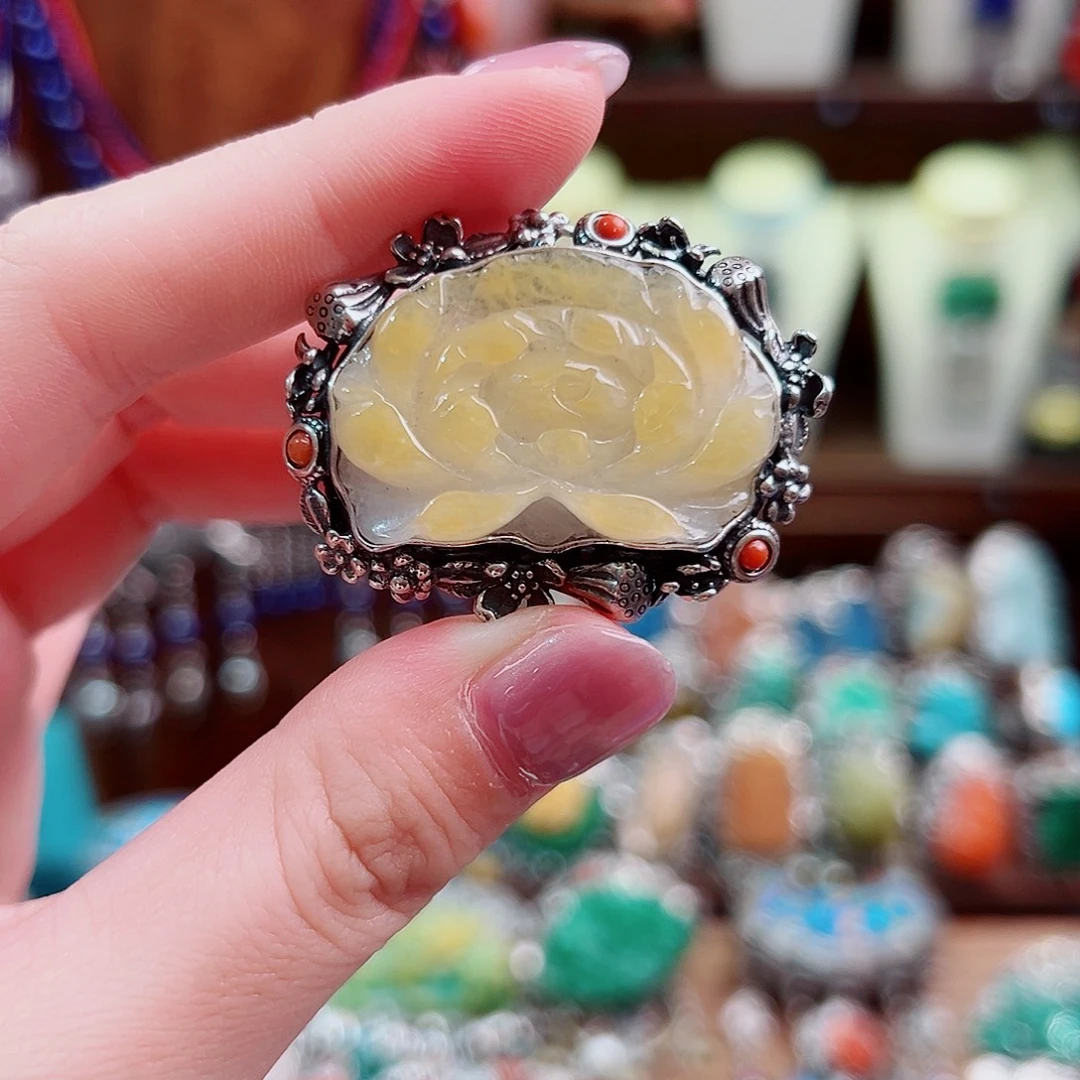 翡翠银S925镶嵌戒指/指环戒指