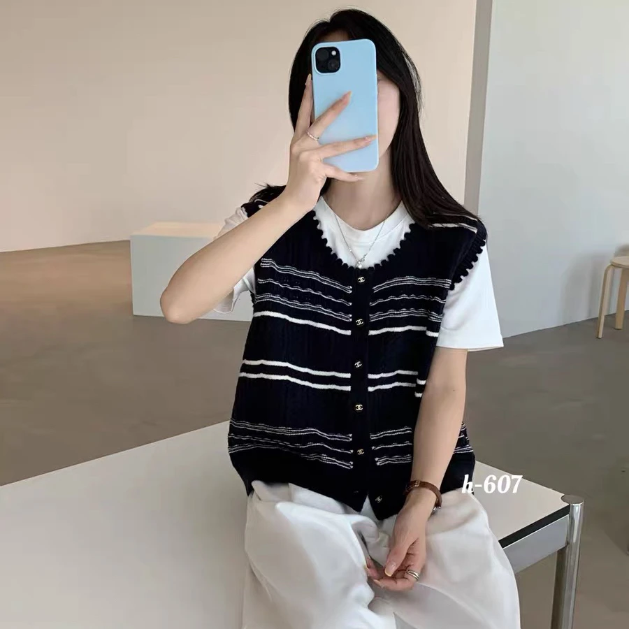 针织条纹开衫 马甲 女