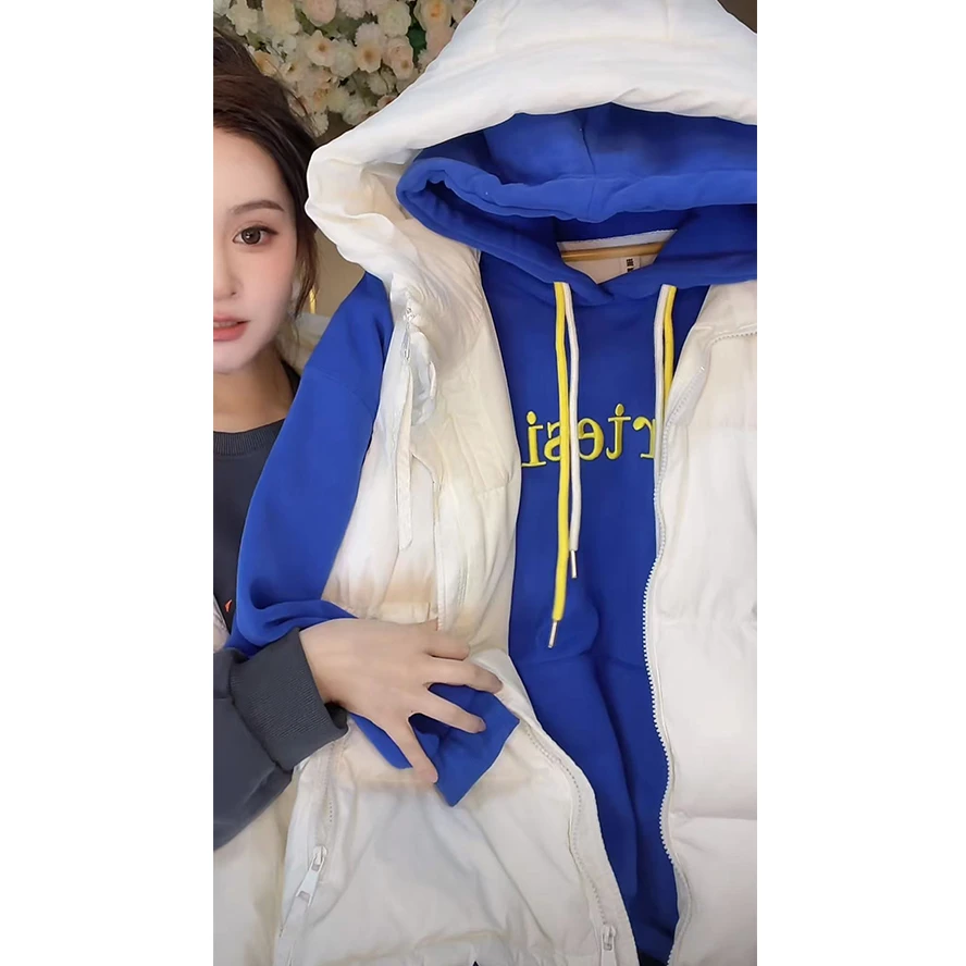 8231  2024秋季新款慵懒风刺绣字母薄绒连帽学院风百搭卫衣女BBR