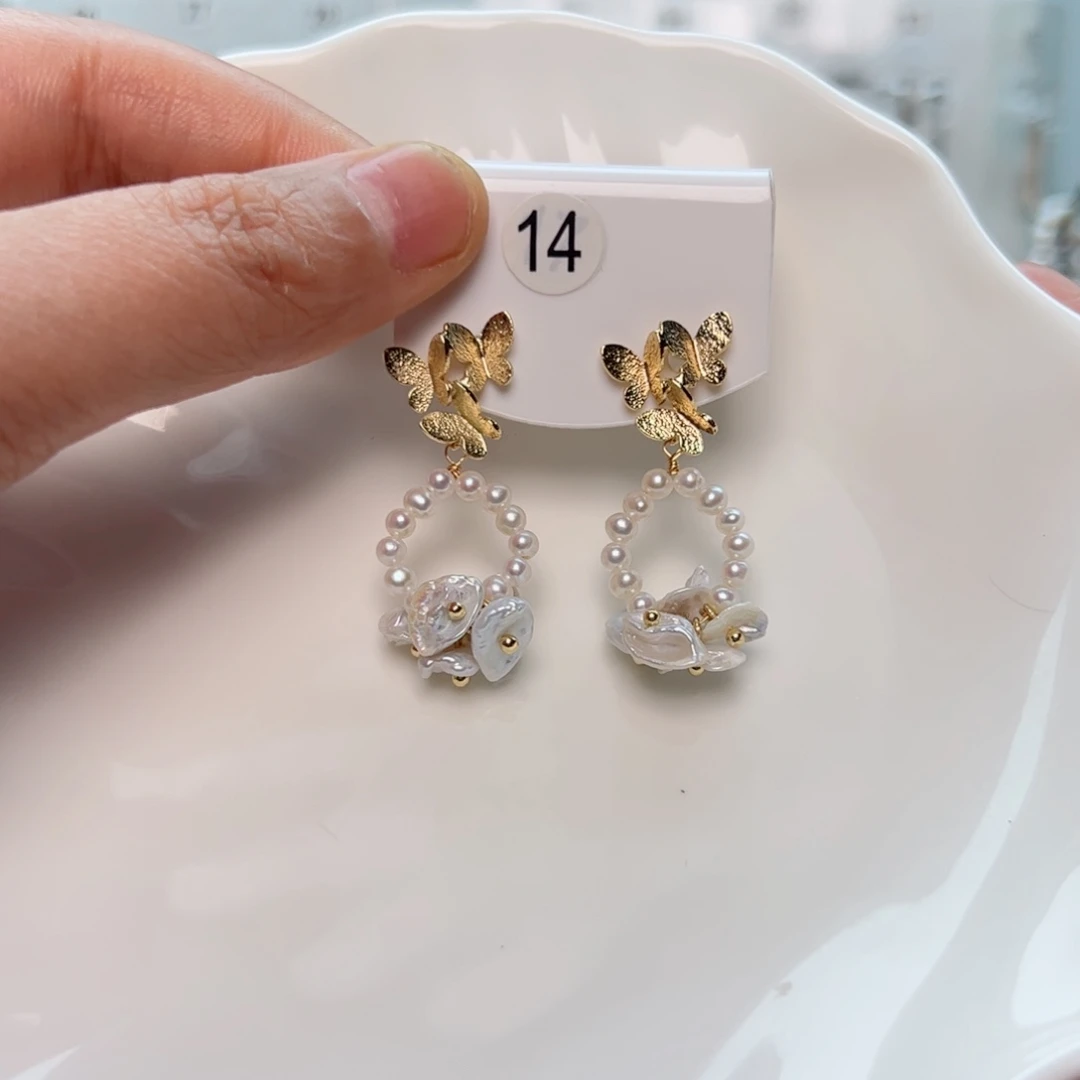 淡水珍珠耳饰银S925镀金镶嵌