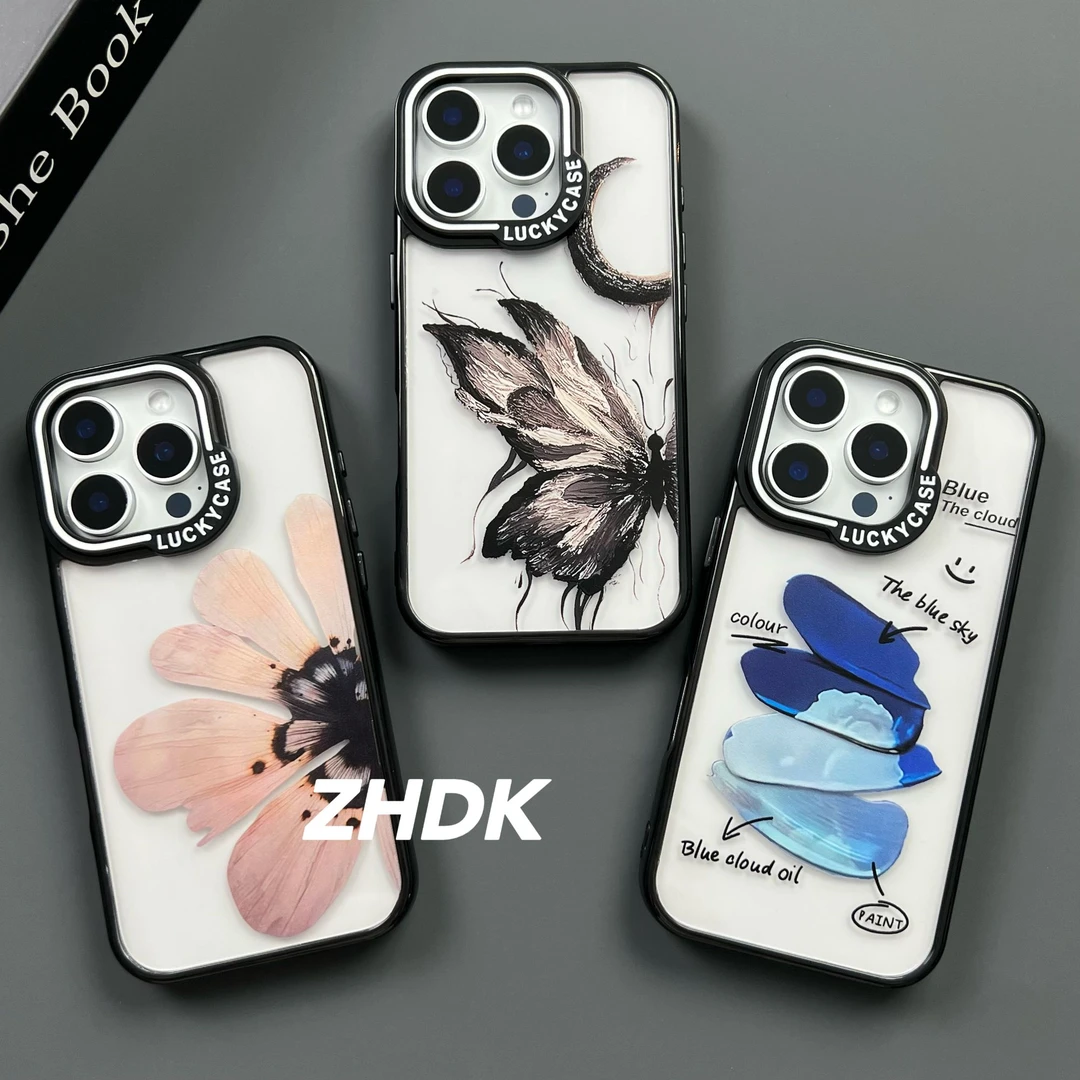 轻薄小众花蝴蝶高级感适用iphone16promax苹果手机壳15/14/13透明