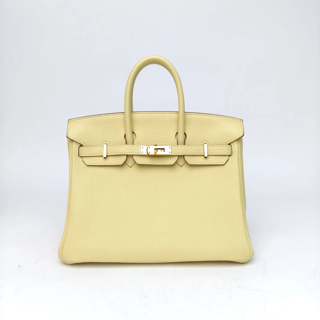95新 Hermes/爱马仕 小花柳Birkin 25 小鸡黄 Togo皮 Z刻 金扣