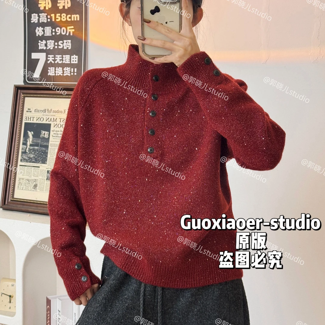 2025冬设计感半高领长袖毛衣毛针织衫翻领套头款女加厚506