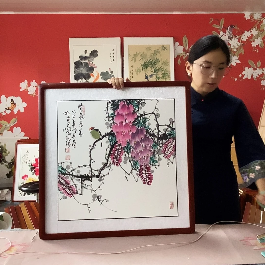 国画手写手绘带框包邮国画作品62✖️62