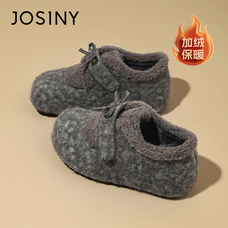 卓诗尼复古加绒低帮雪地靴女2025冬季保暖毛绒勃肯厚底增高棉鞋XX