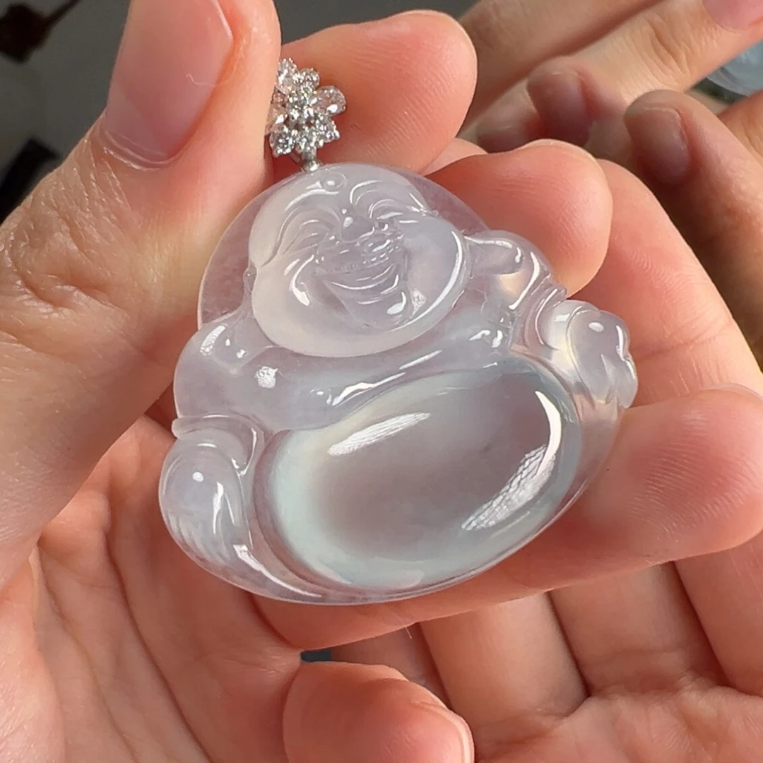 翡翠18K金镶嵌颈饰Y天空蓝佛公